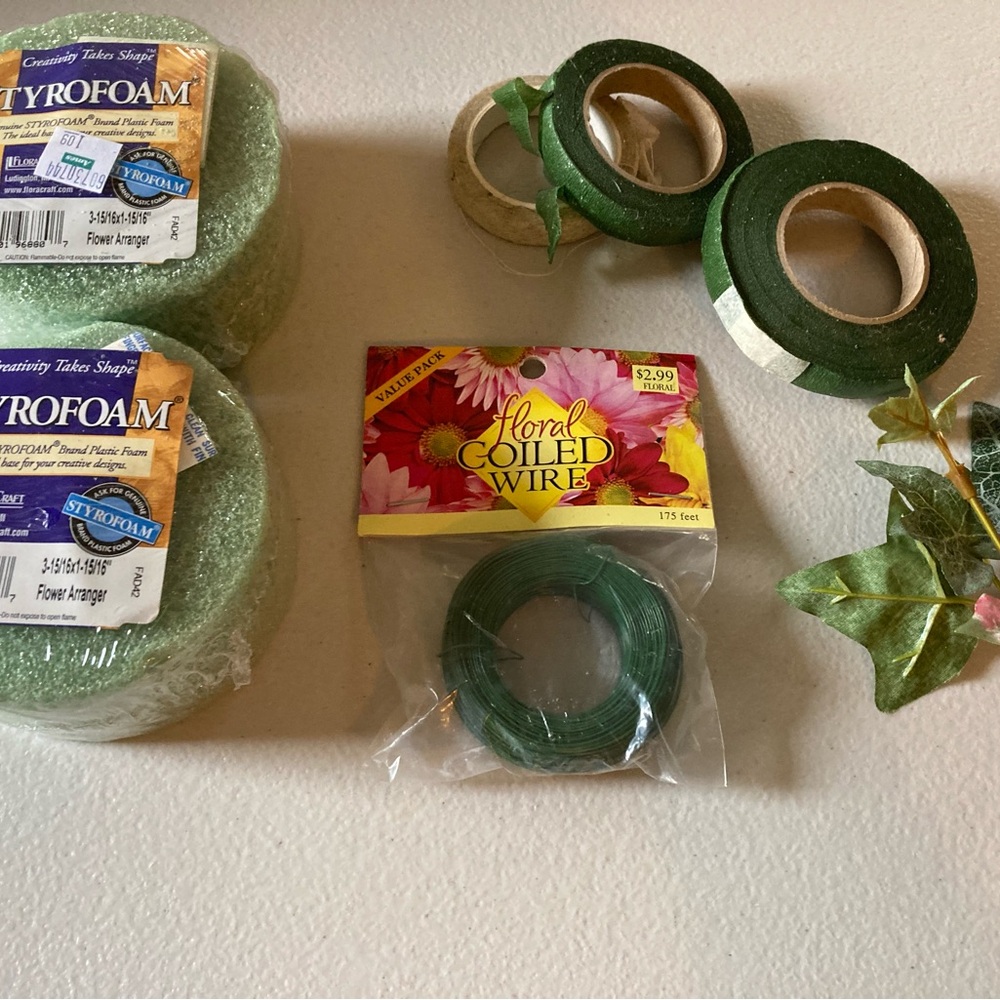 Lot Floral Flower Arrangement Items 2 Styrofoam Bases Coiled Wire and Ribbon